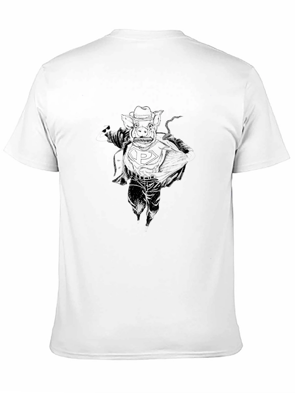 Black Graphic Tee - Pig Superhero Design