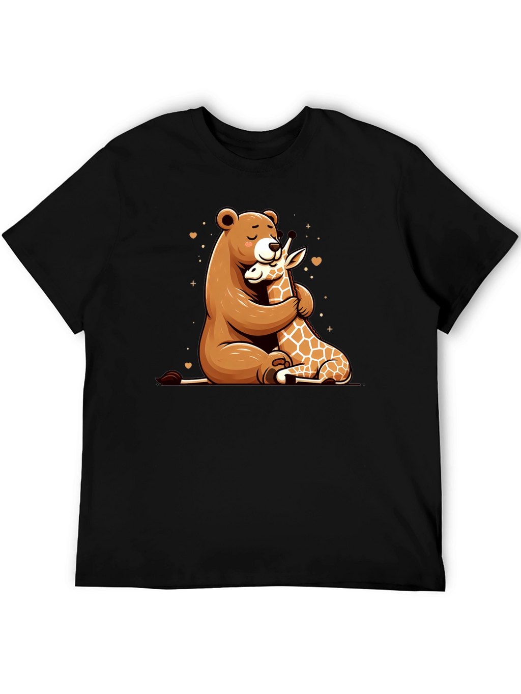Bear and Giraffe Hug Black T-Shirt