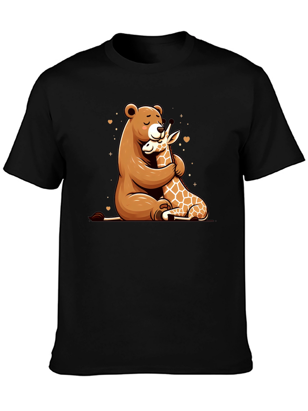 Bear and Giraffe Hug Black T-Shirt