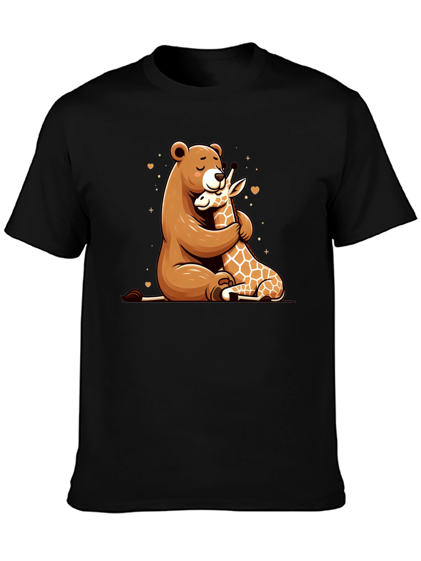 Bear and Giraffe Hug Black T-Shirt