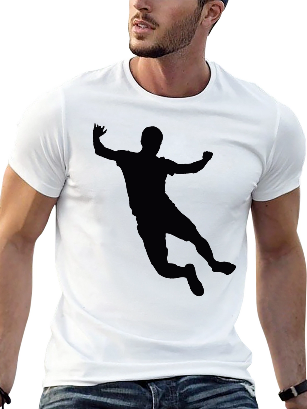 Silhouette Handball Player Graphic T-Shirt - Black