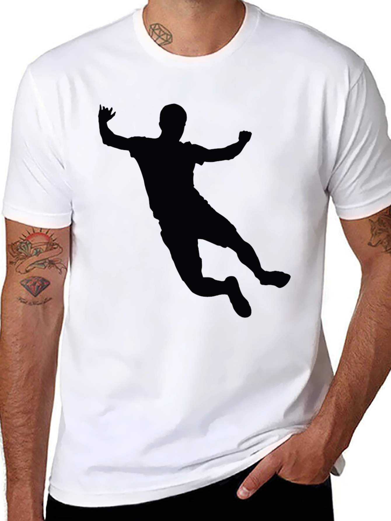 Silhouette Handball Player Graphic T-Shirt - Black