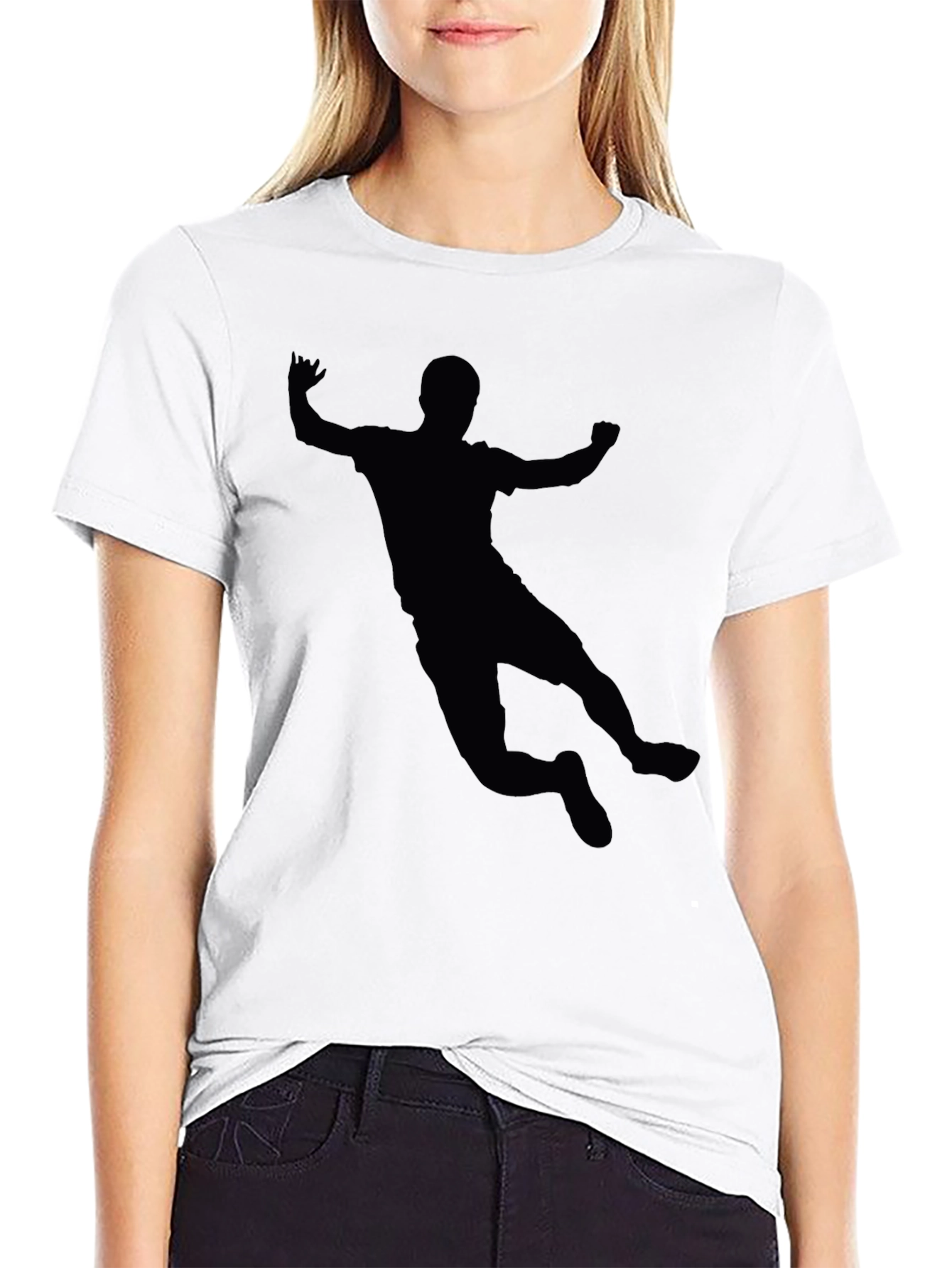 Silhouette Handball Player Graphic T-Shirt - Black