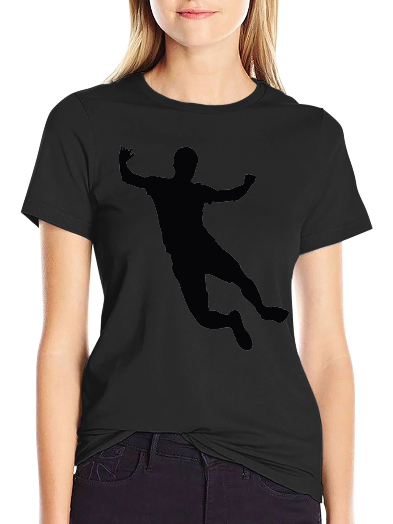 Silhouette Handball Player Graphic T-Shirt - Black