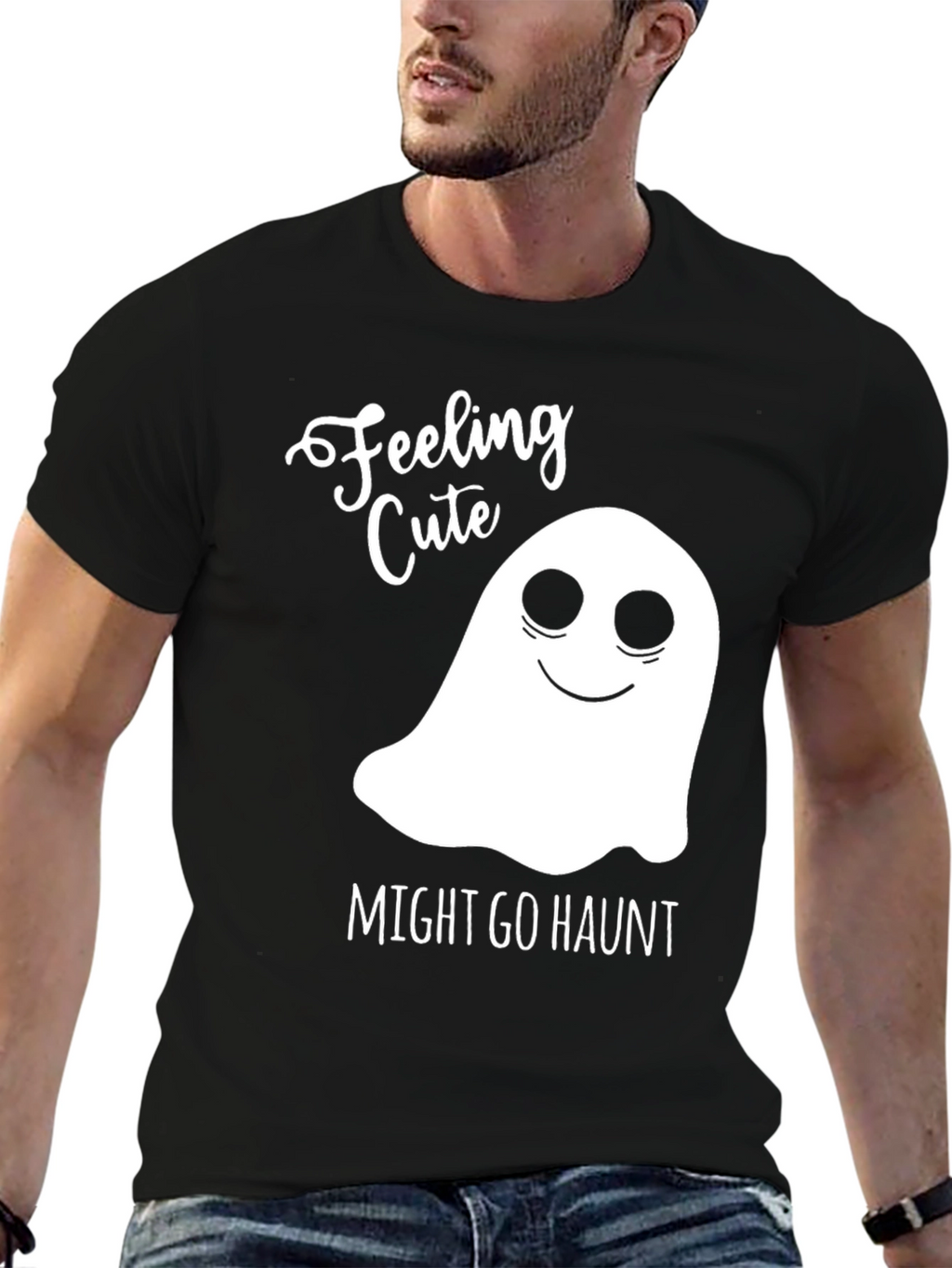 Feeling Cute Ghost Graphic Tee - Halloween Shirt
