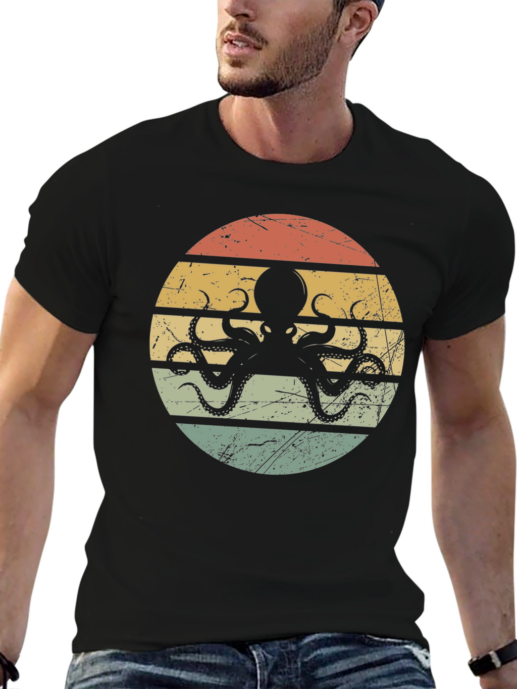 Retro Octopus Sunset T-Shirt