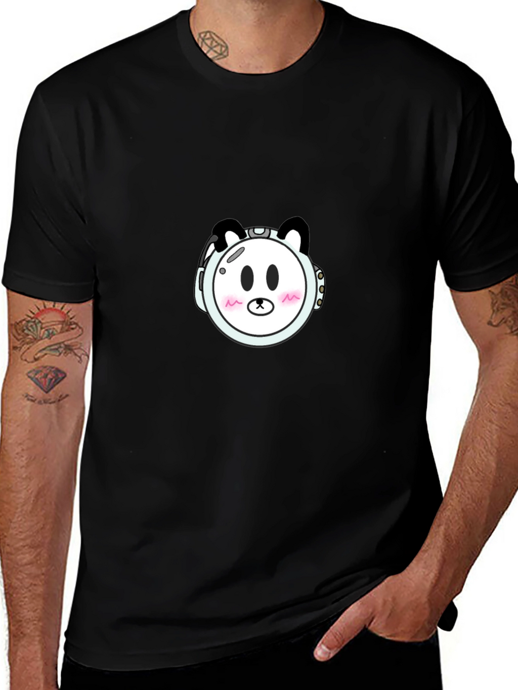 Cute Panda Astronaut Graphic T-Shirt - Black