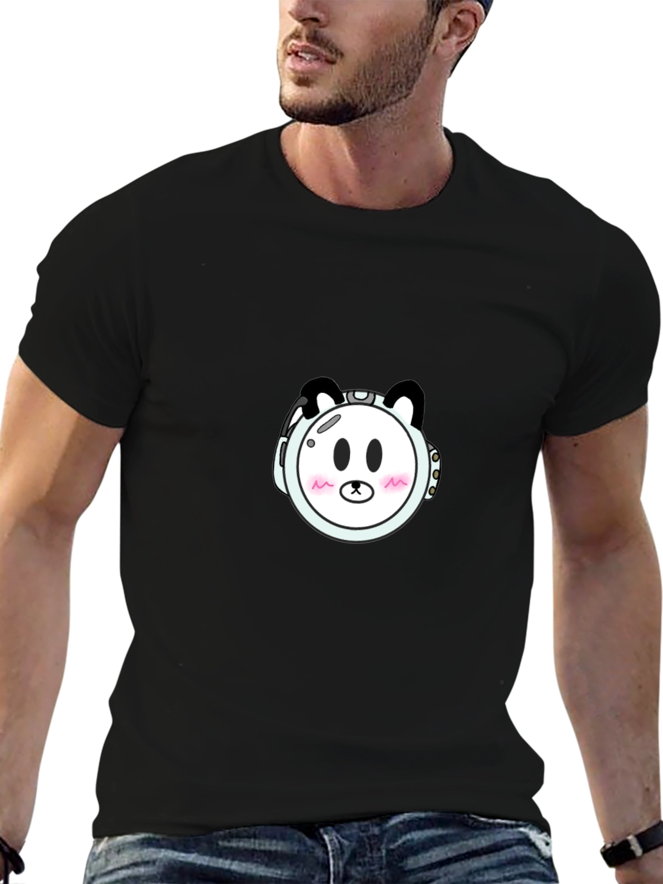 Cute Panda Astronaut Graphic T-Shirt - Black