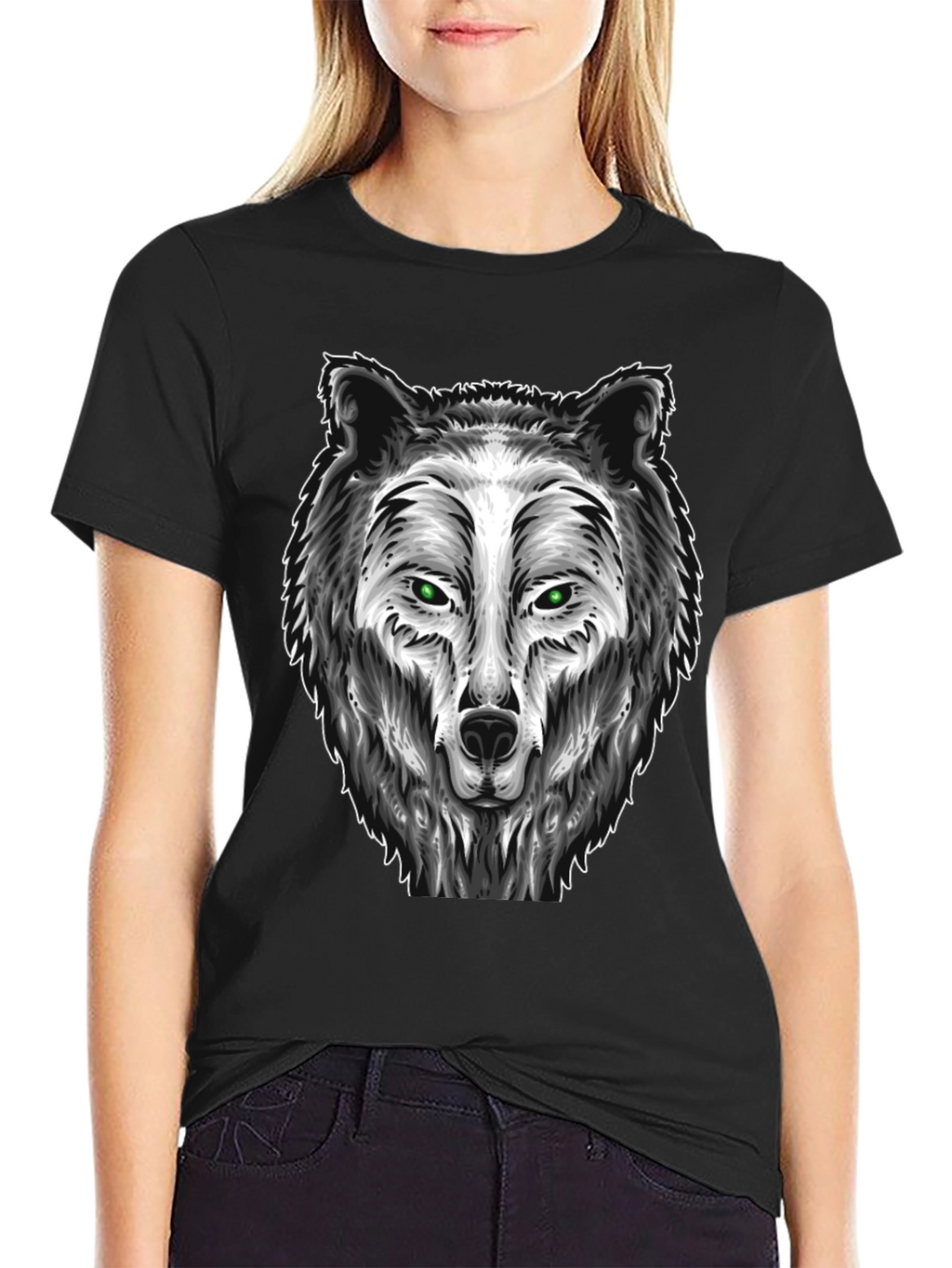 Wolf Graphic Tee - Black Cotton Blend T-Shirt