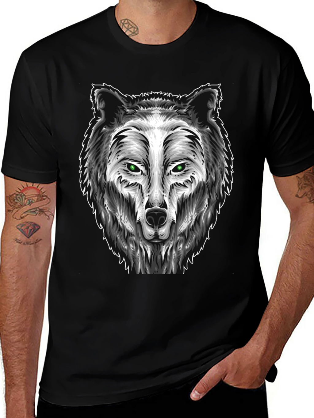 Wolf Graphic Tee - Black Cotton Blend T-Shirt