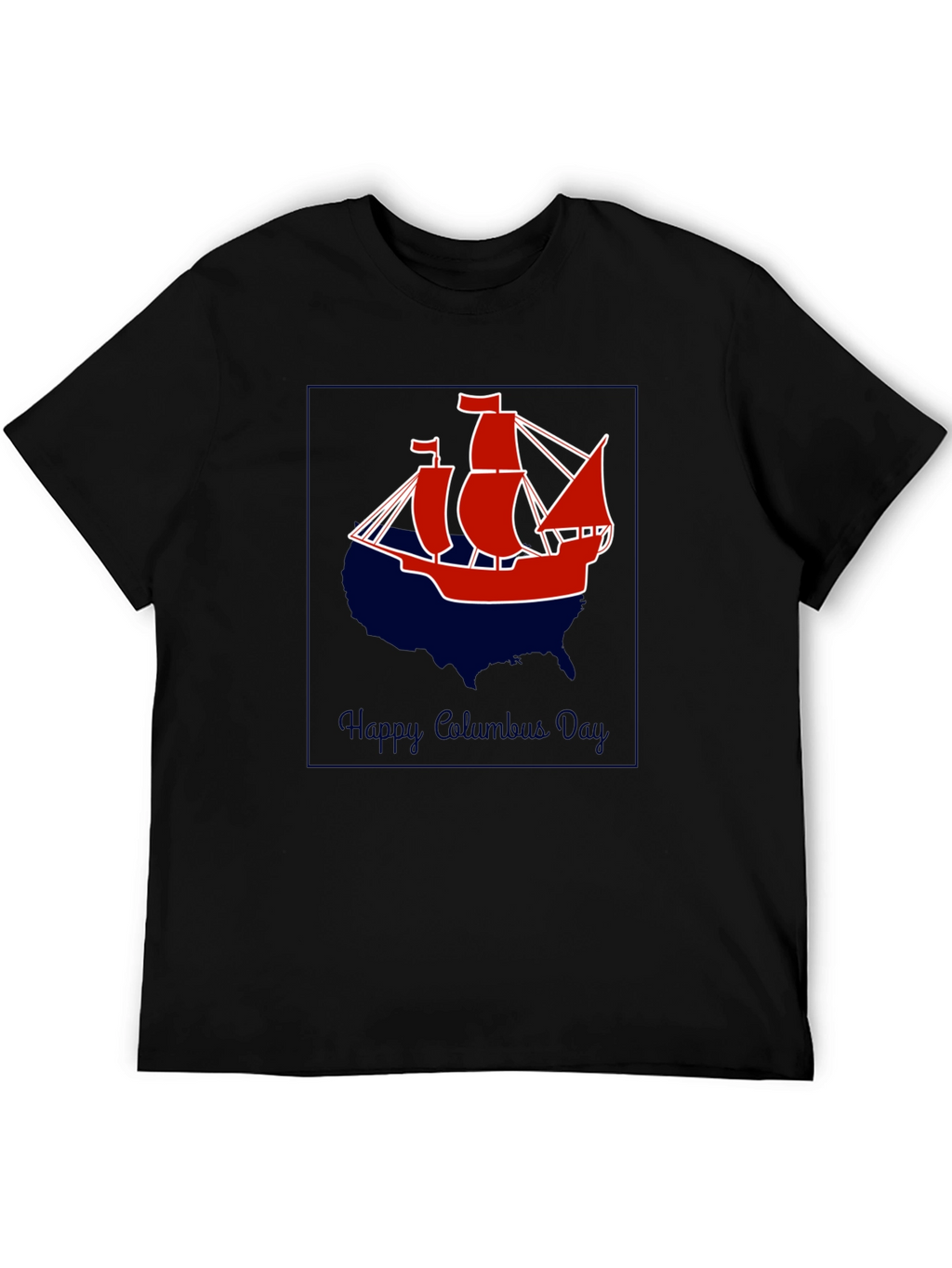 Columbus Day T-Shirt - Ship Design - USA Outline