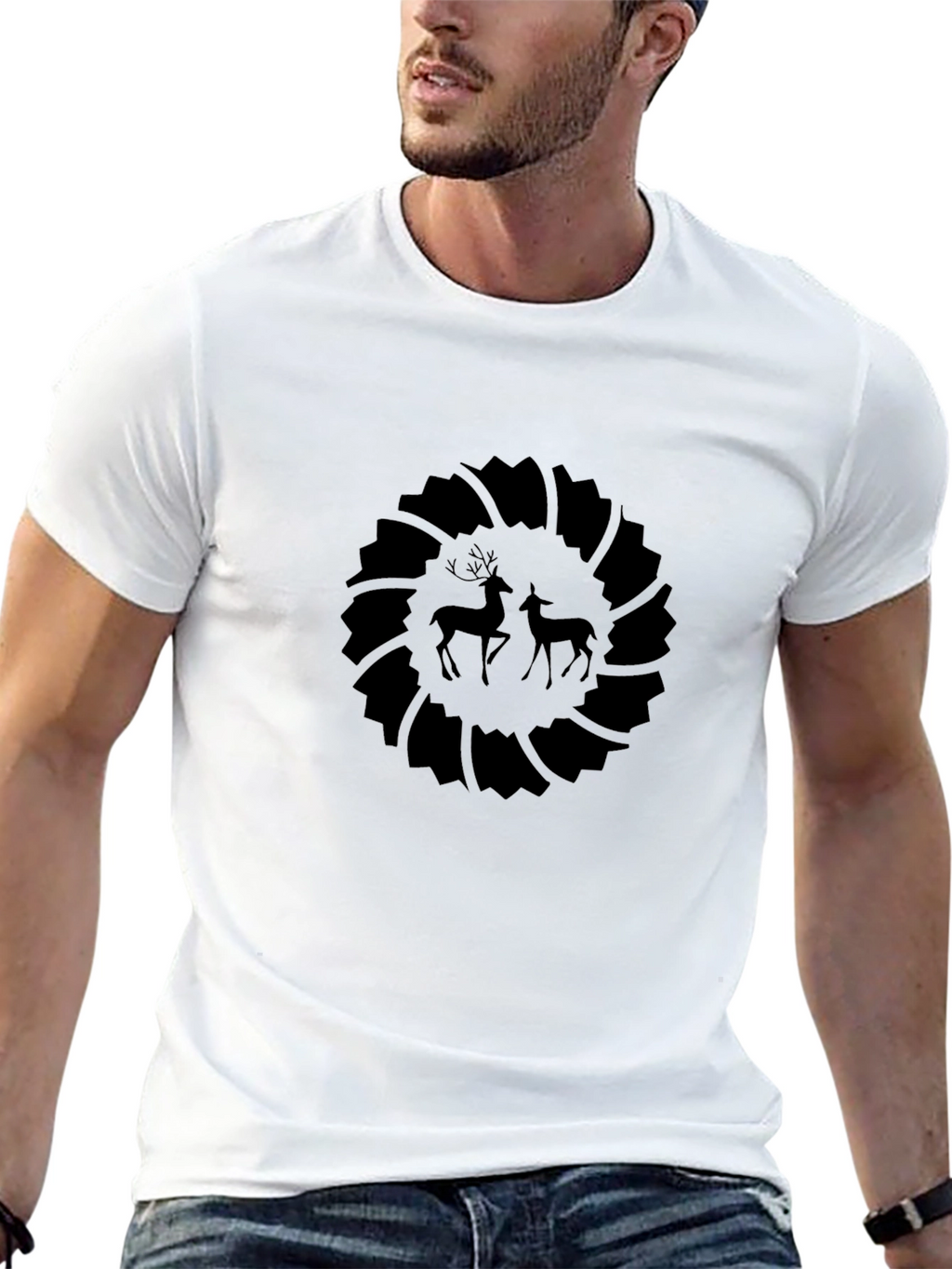 Mens Black Deer Graphic Tee - Stylish Casual Wear