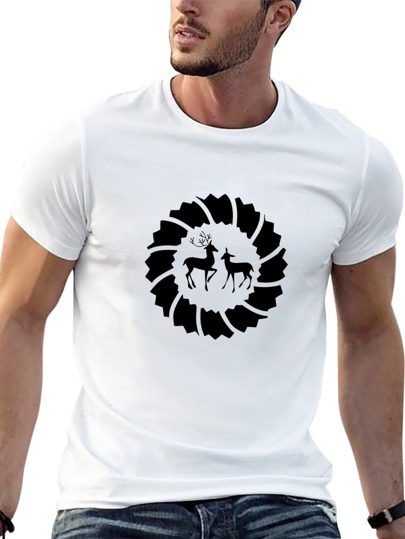Mens Black Deer Graphic Tee - Stylish Casual Wear