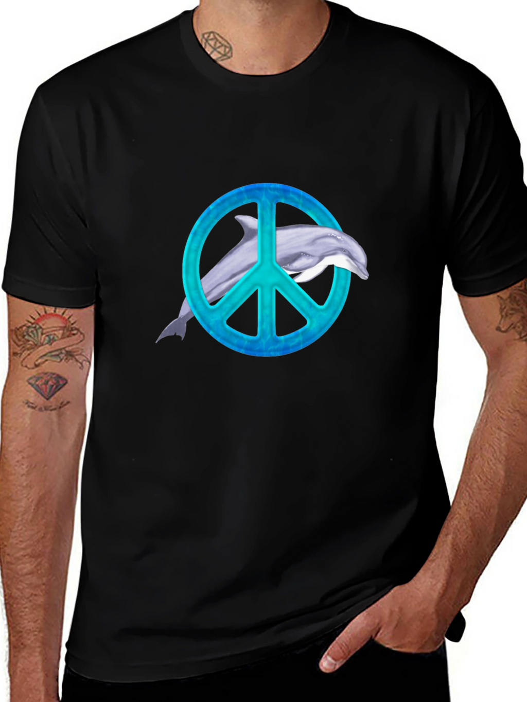 Dolphin Peace Sign Black T-Shirt