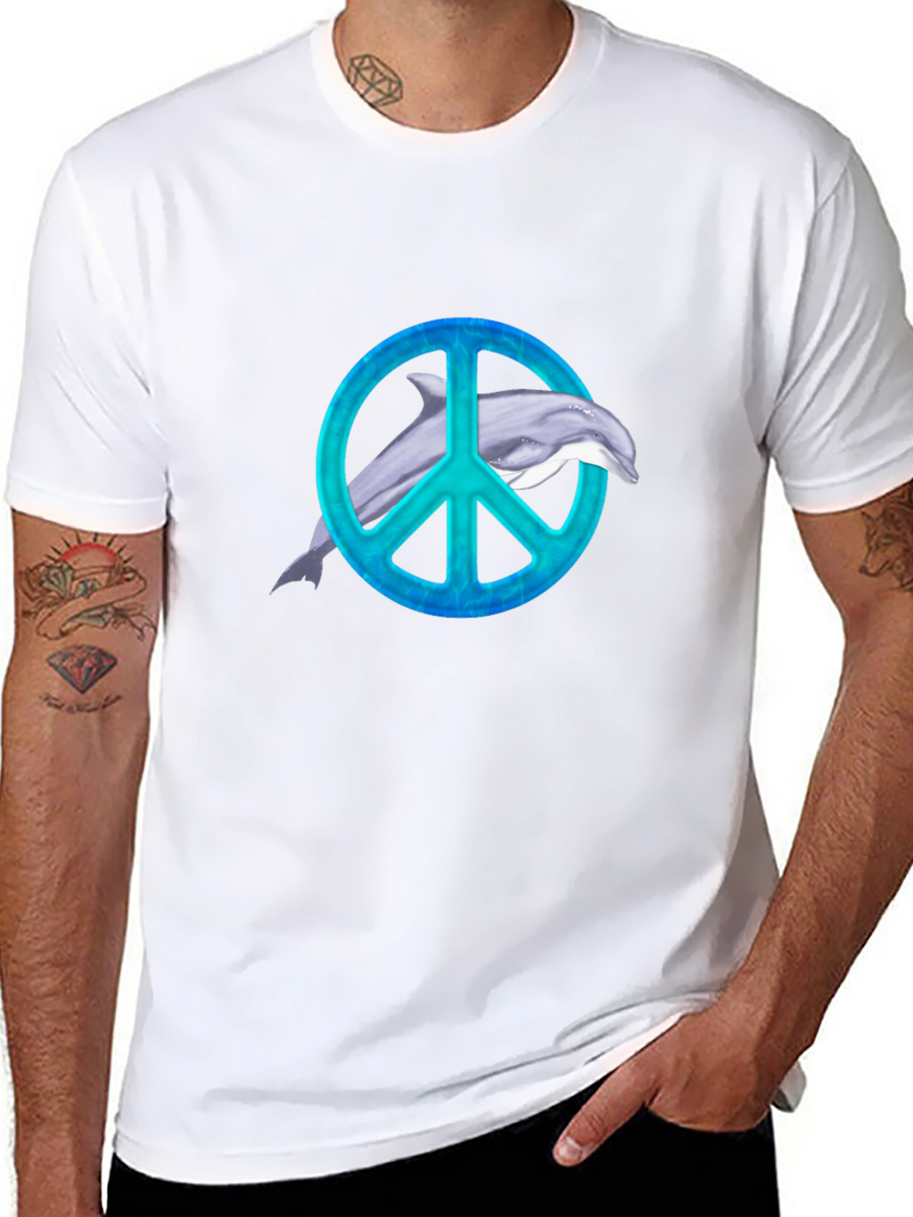Dolphin Peace Sign Black T-Shirt