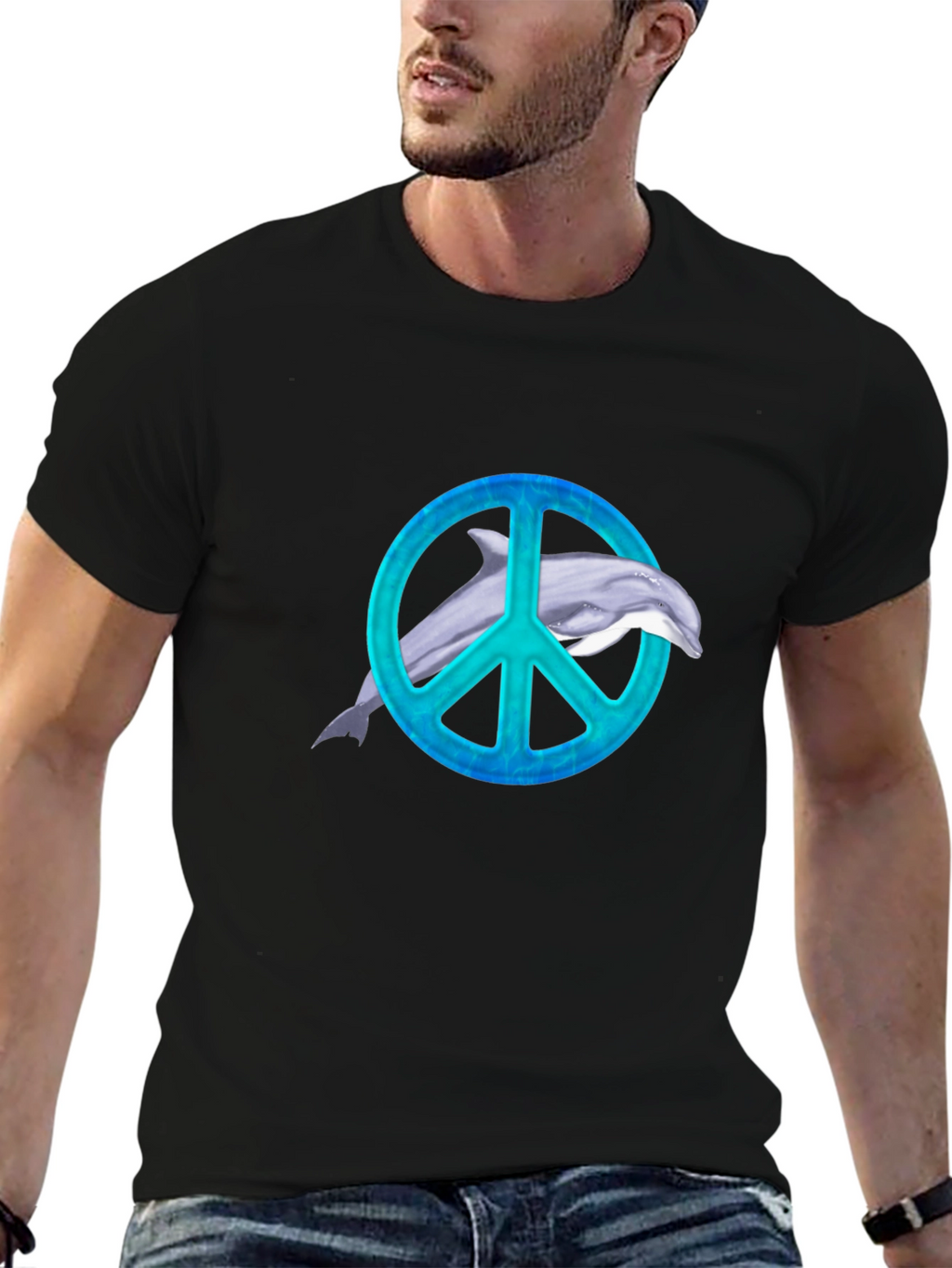 Dolphin Peace Sign Black T-Shirt
