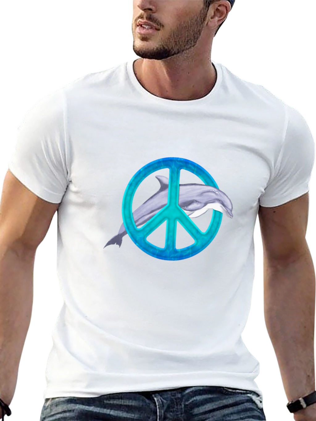 Dolphin Peace Sign Black T-Shirt