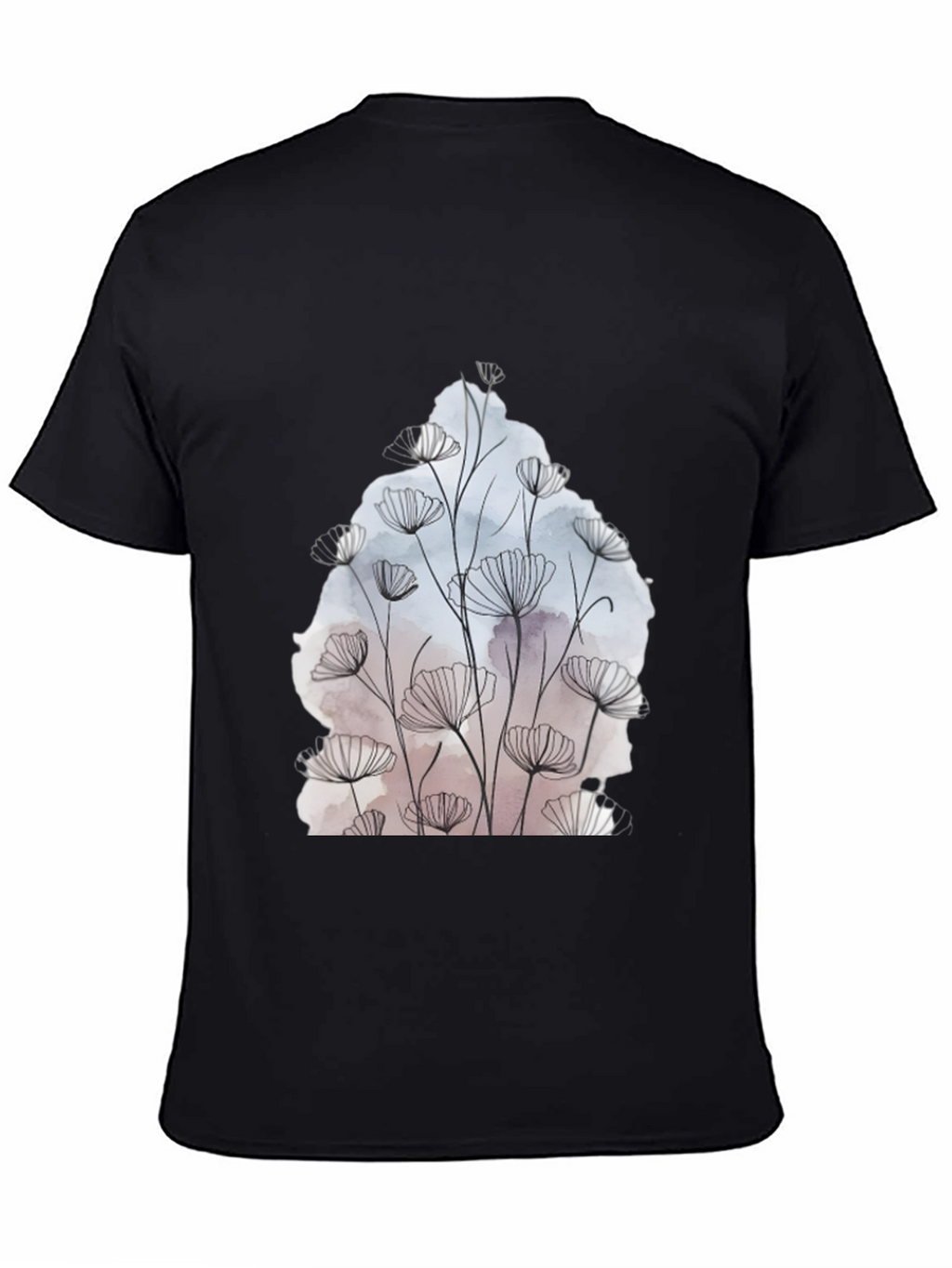 Floral Line Art Graphic Black T-Shirt