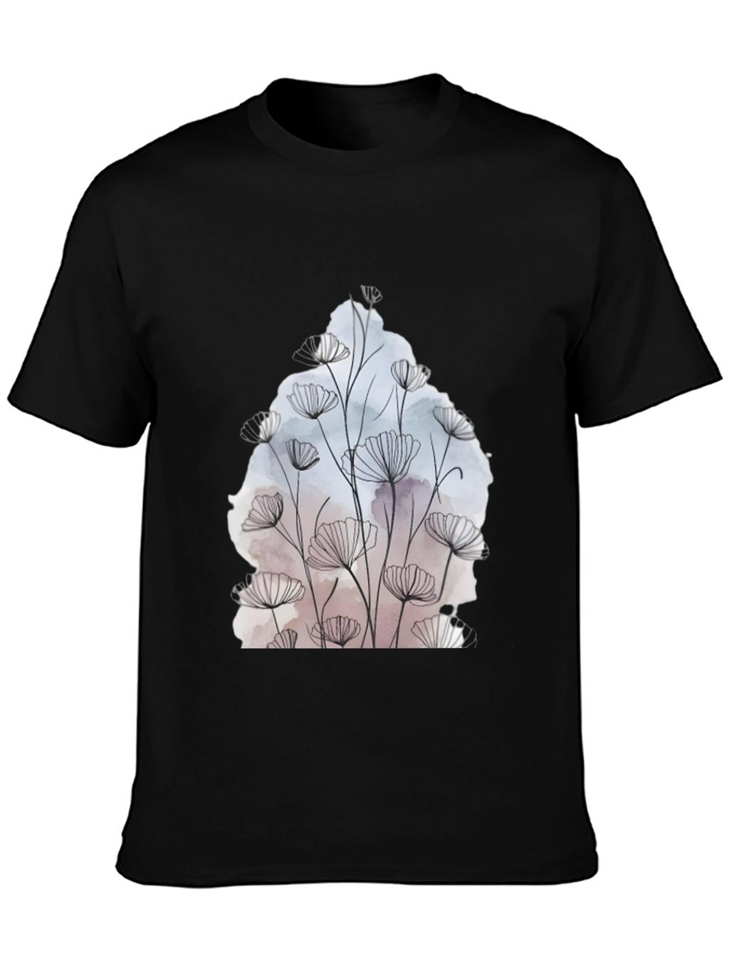 Floral Line Art Graphic Black T-Shirt