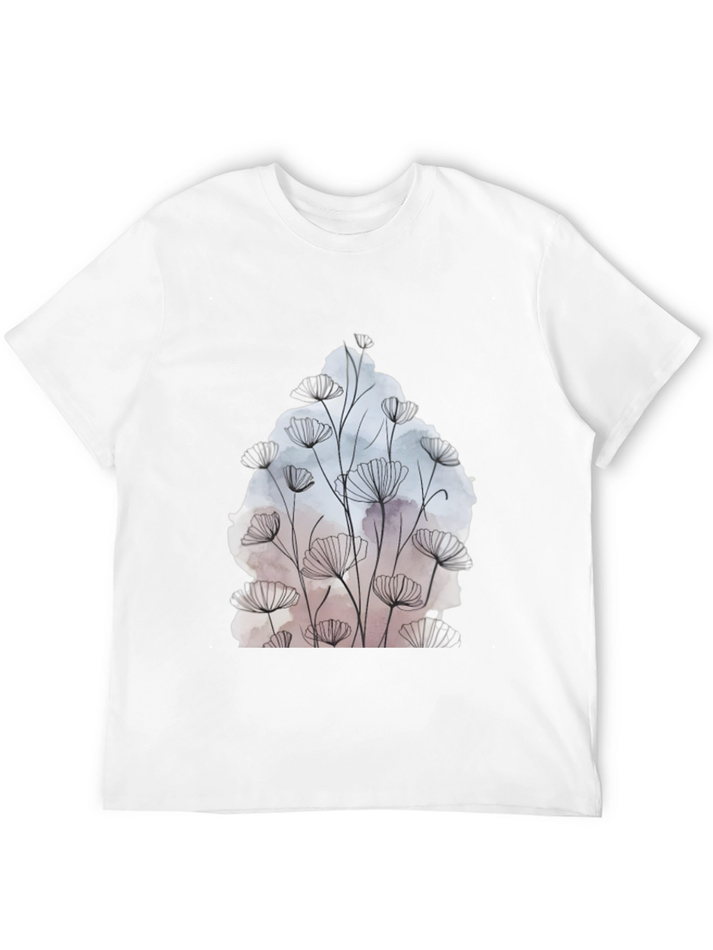 Floral Line Art Graphic Black T-Shirt