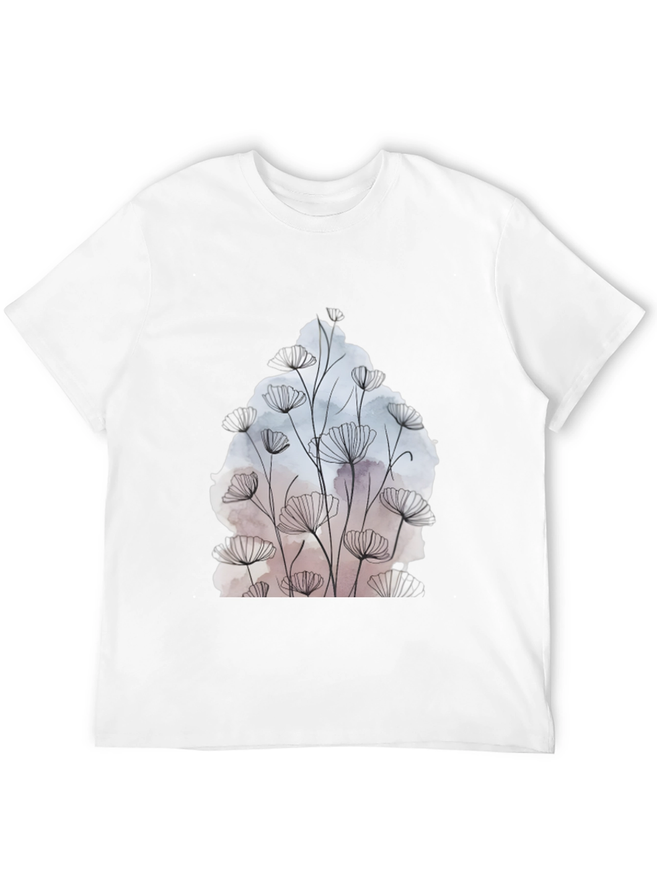 Floral Line Art Graphic Black T-Shirt