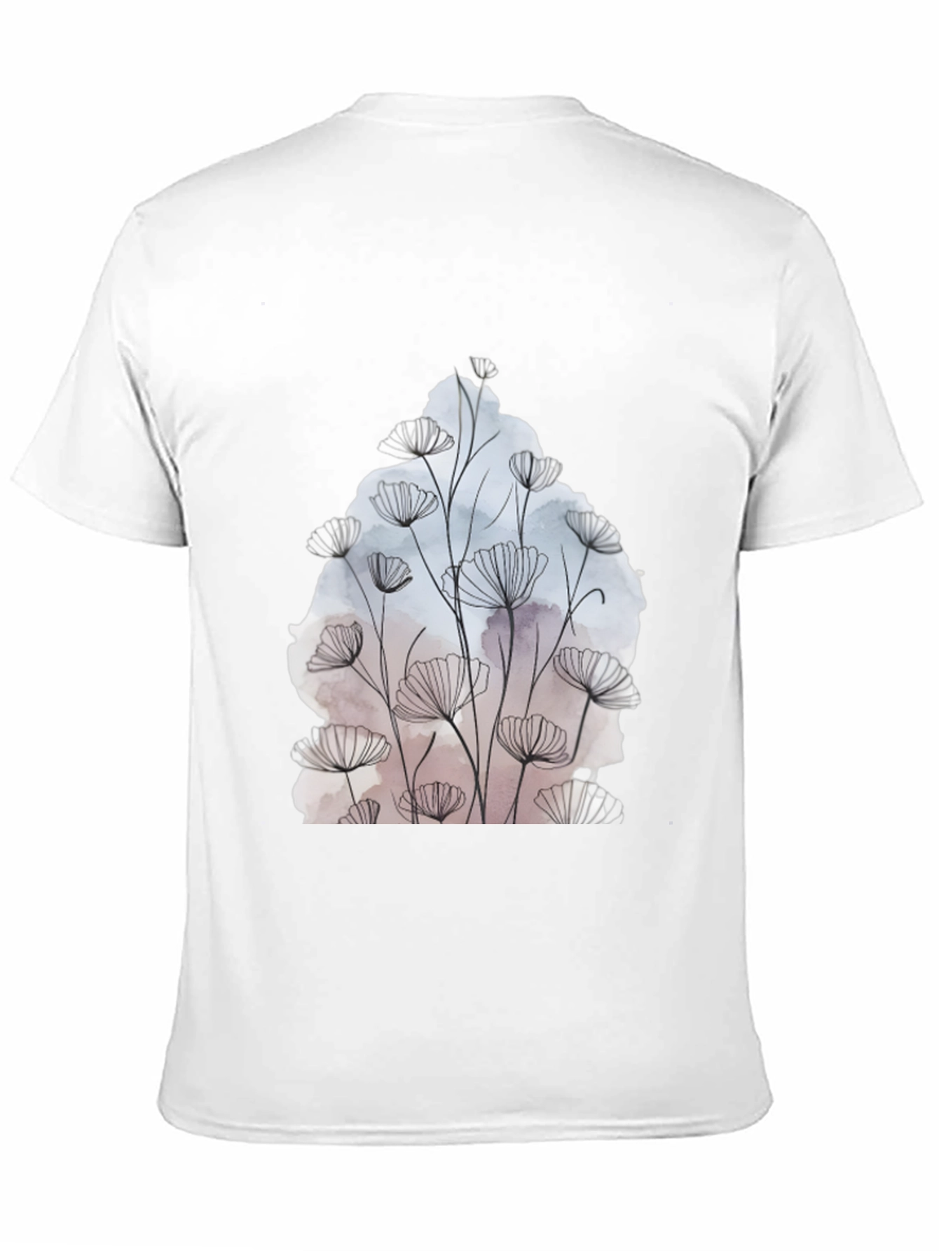 Floral Line Art Graphic Black T-Shirt
