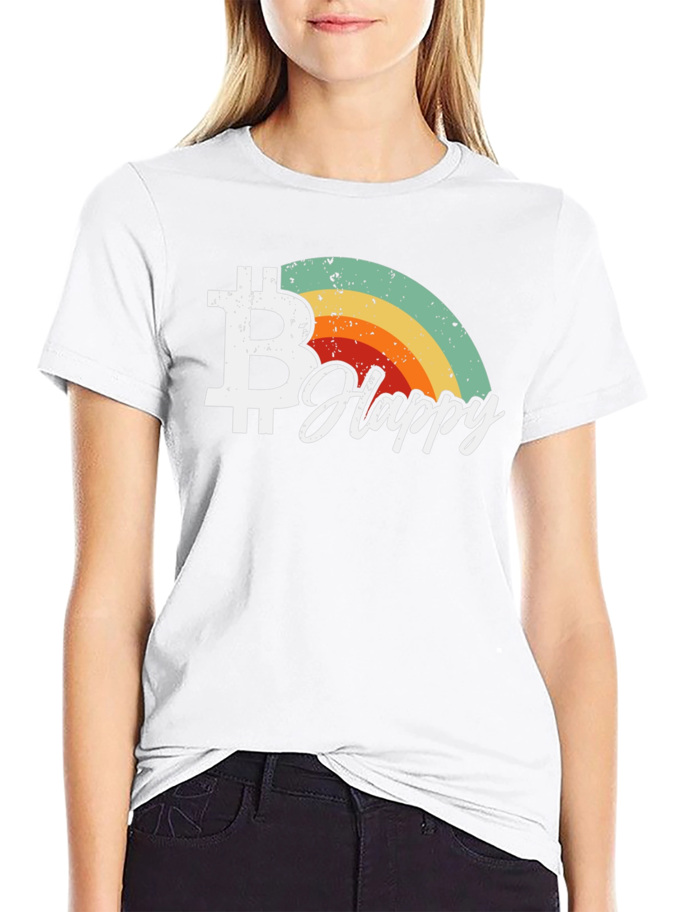Bitcoin Happy Retro Style Black T-Shirt