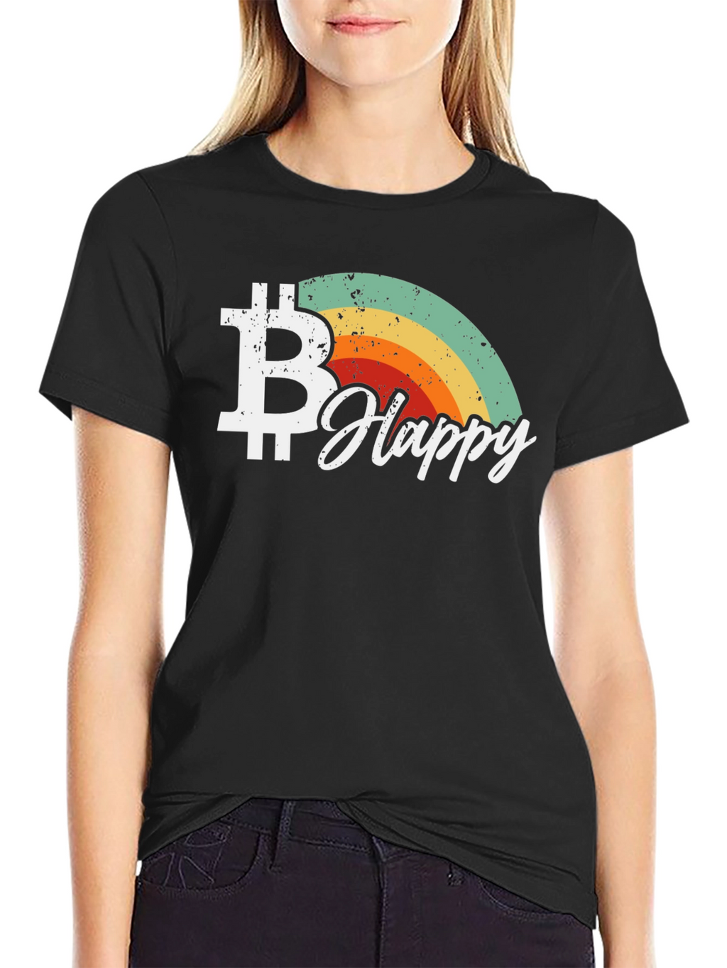 Bitcoin Happy Retro Style Black T-Shirt