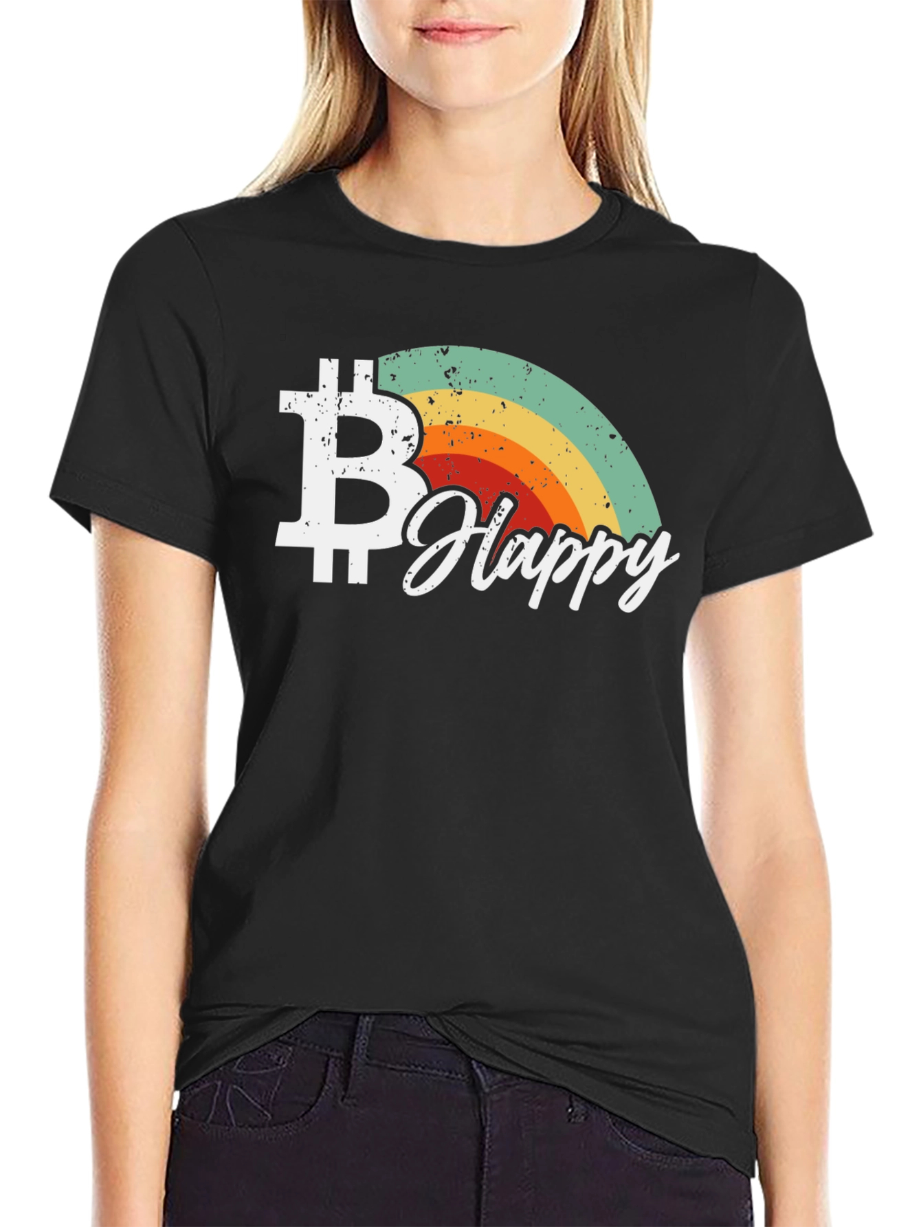 Bitcoin Happy Retro Style Black T-Shirt
