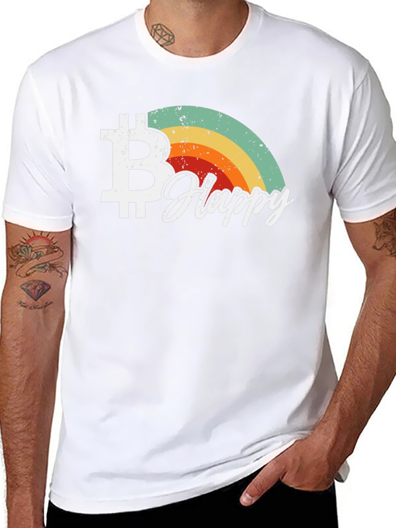Bitcoin Happy Retro Style Black T-Shirt