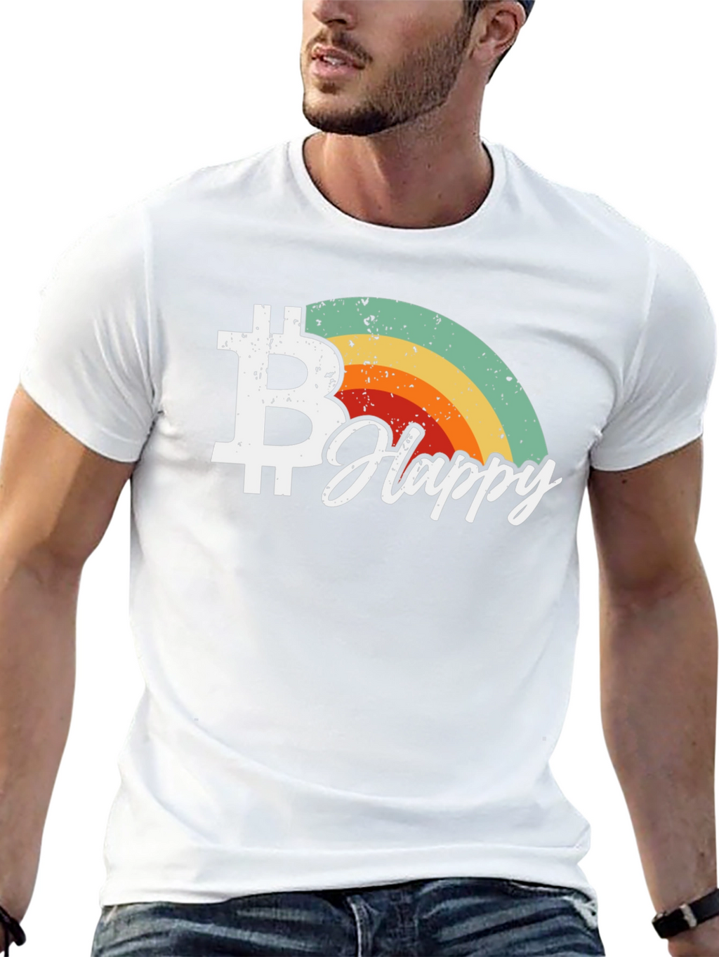 Bitcoin Happy Retro Style Black T-Shirt