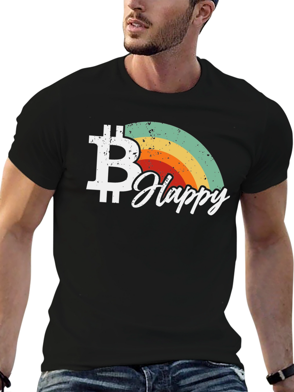 Bitcoin Happy Retro Style Black T-Shirt
