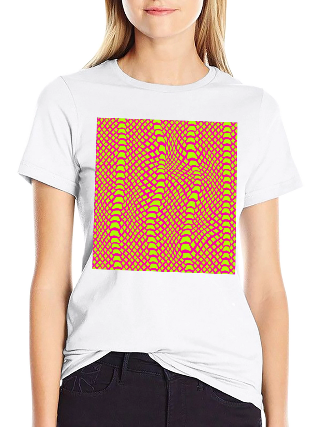 Vivid Geometric Snake Print Crew Neck T-Shirt