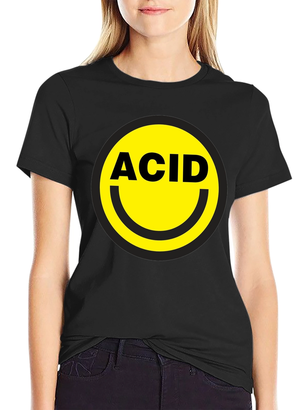 Acid Smiley Face Graphic T-Shirt - Black