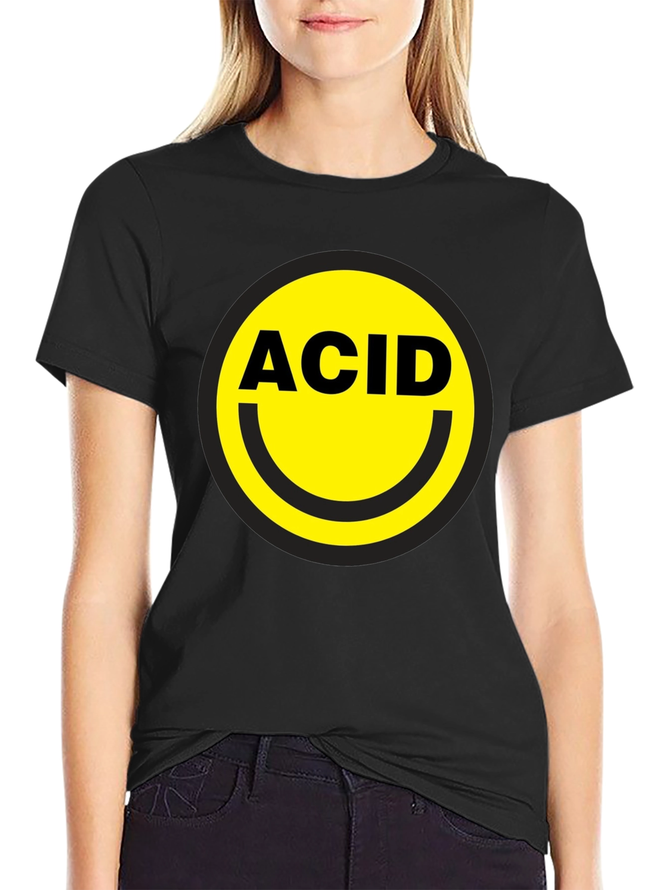 Acid Smiley Face Graphic T-Shirt - Black