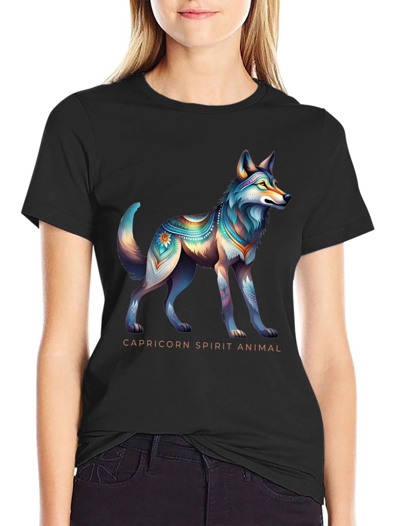 Capricorn Spirit Animal Graphic Tee - Black