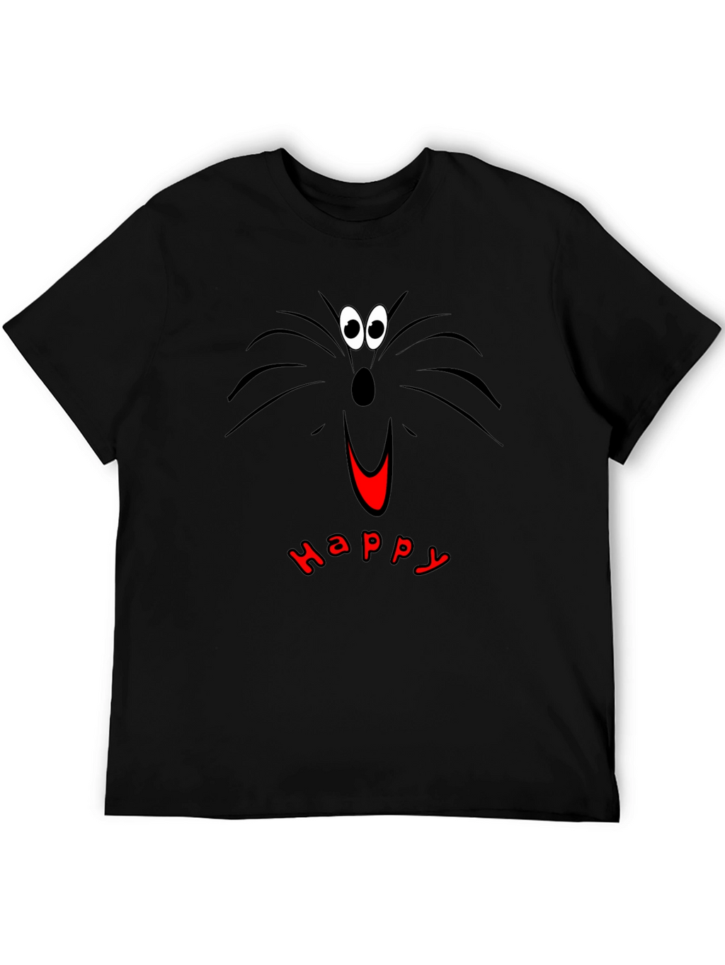 Happy Cat Face T-Shirt - Black