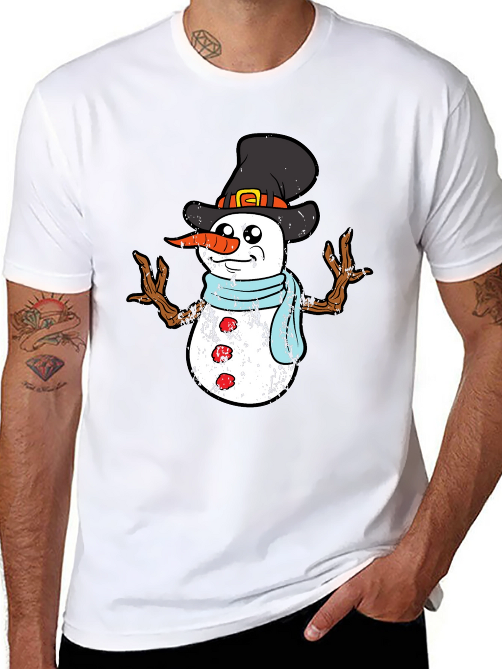Festive Snowman Graphic Tee - Black