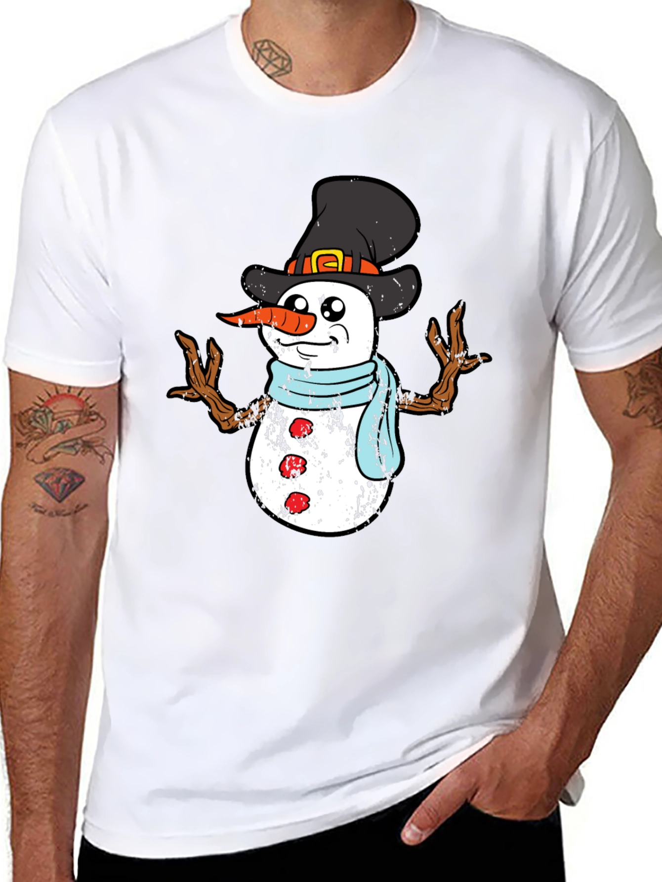Festive Snowman Graphic Tee - Black