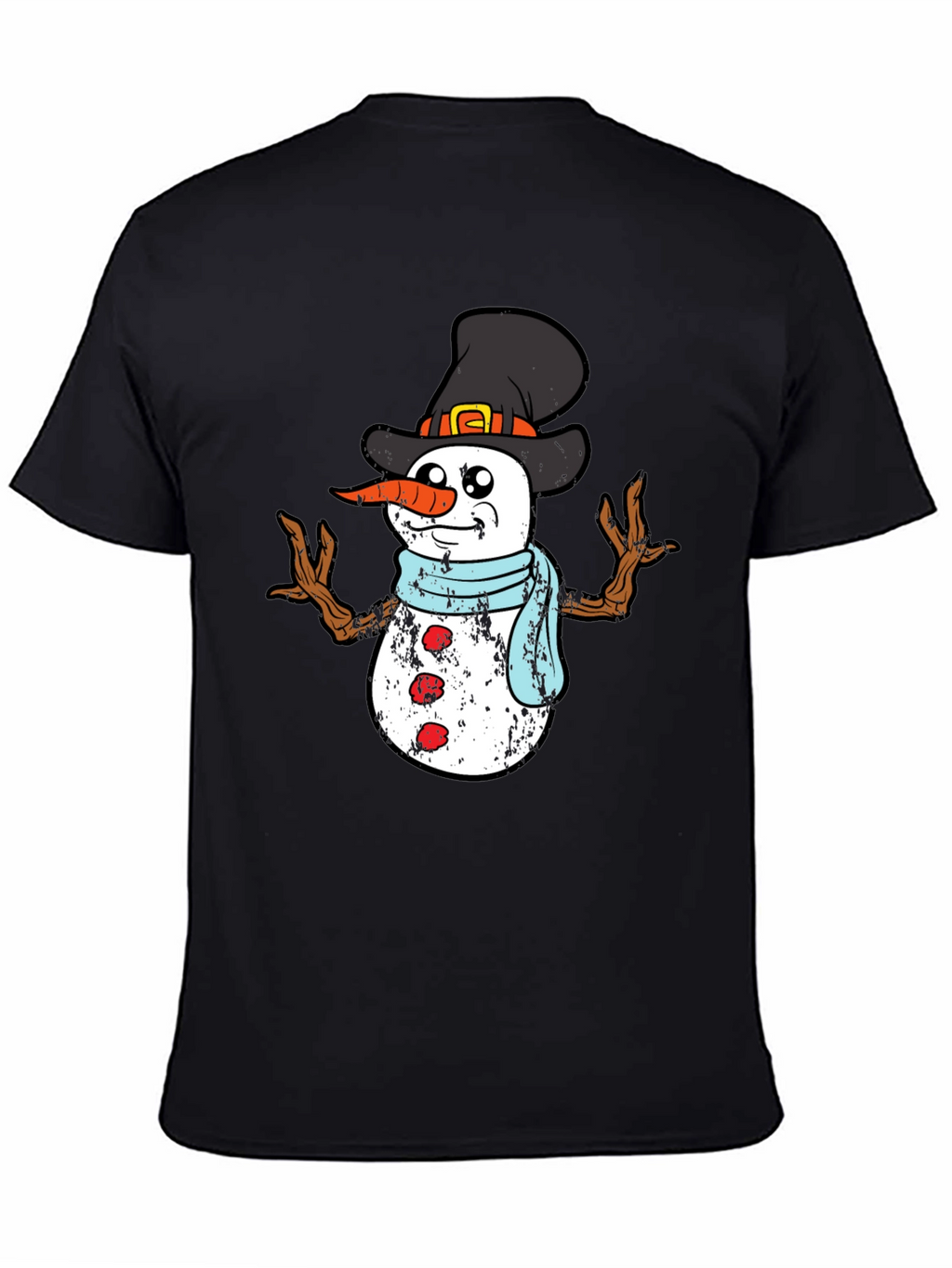 Festive Snowman Graphic Tee - Black