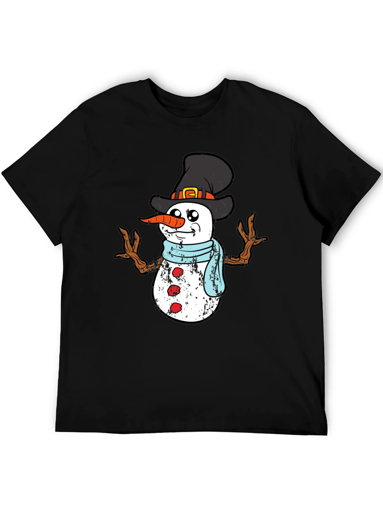 Festive Snowman Graphic Tee - Black