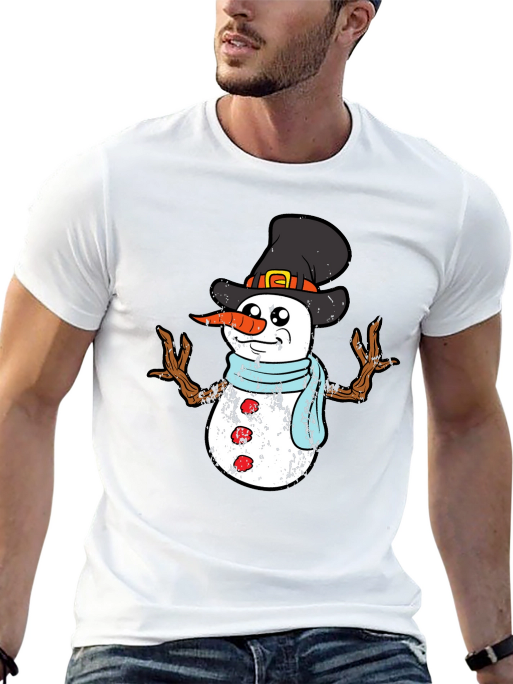 Festive Snowman Graphic Tee - Black