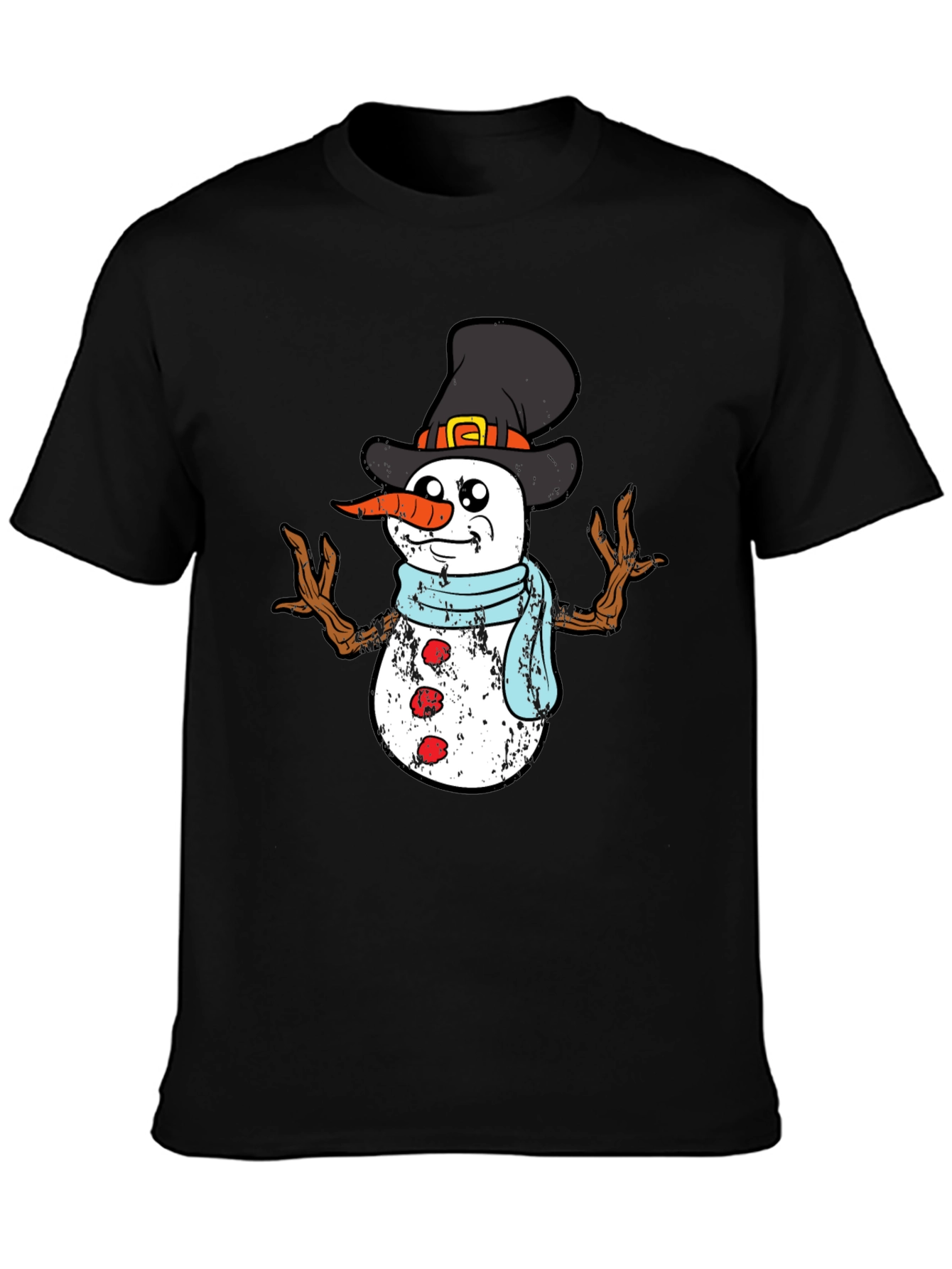 Festive Snowman Graphic Tee - Black
