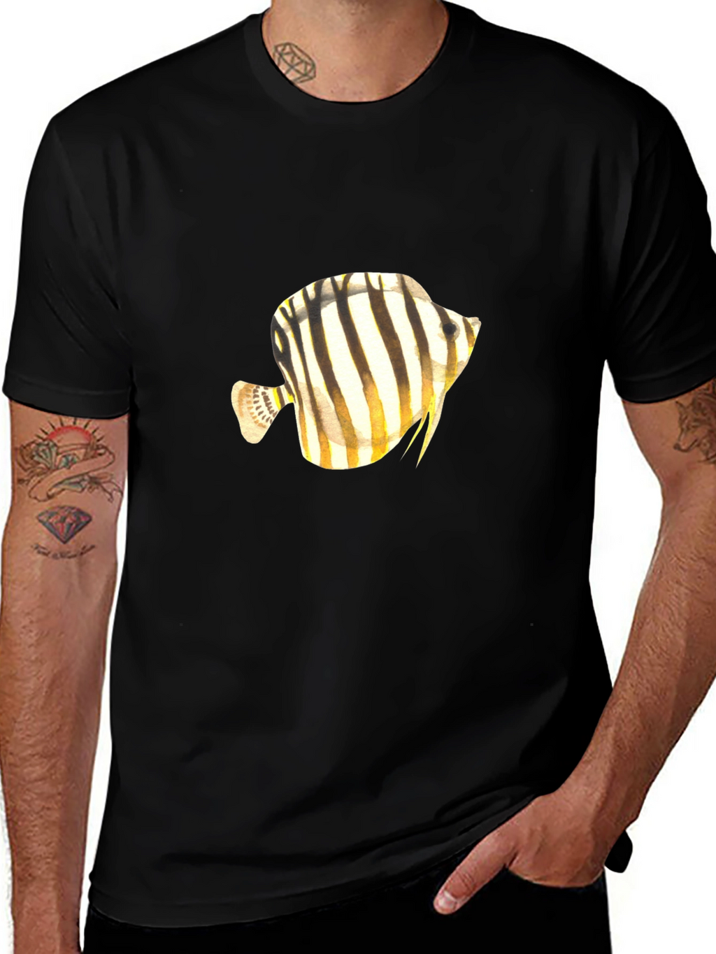 Stripped Fish Graphic Tee - Black