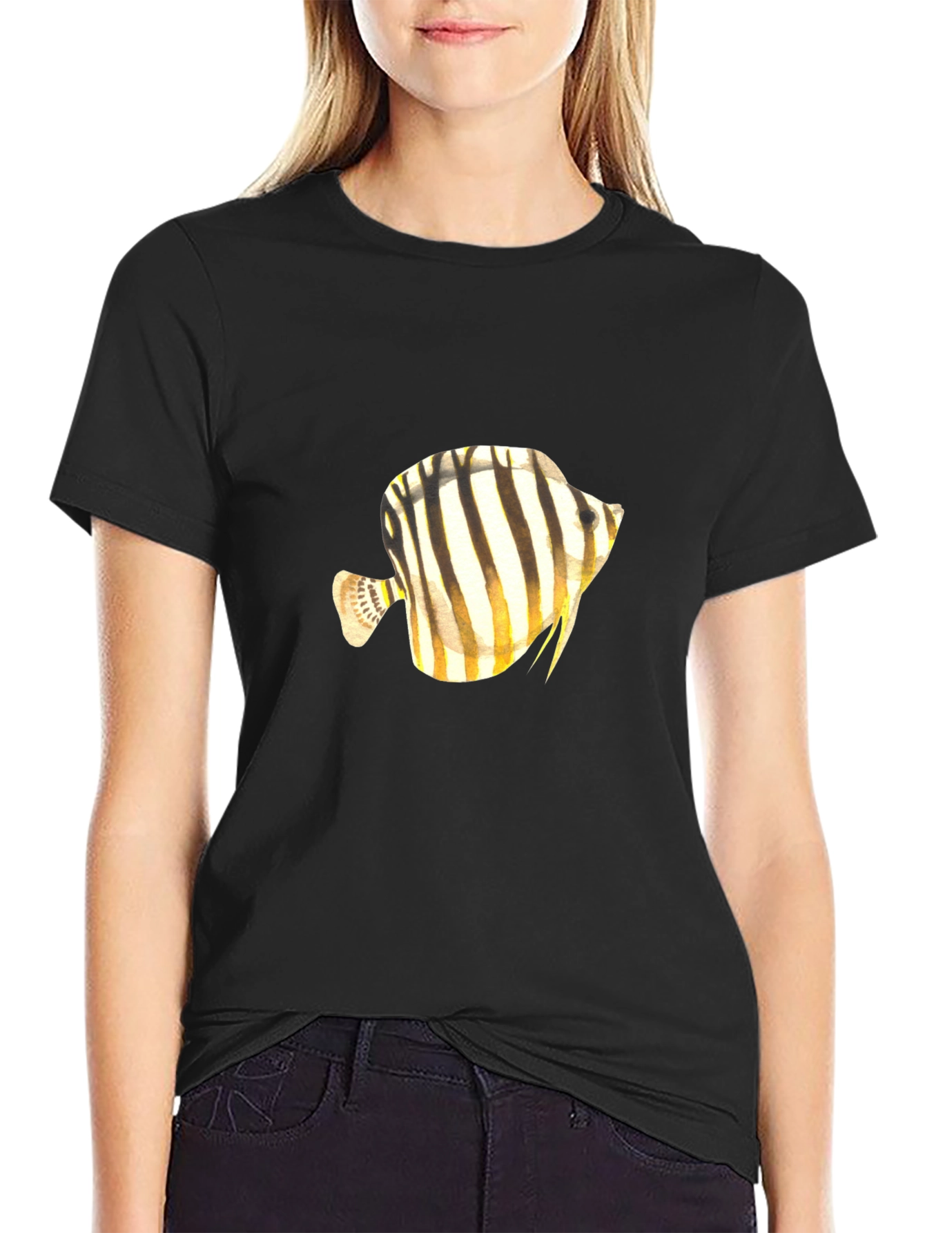 Stripped Fish Graphic Tee - Black