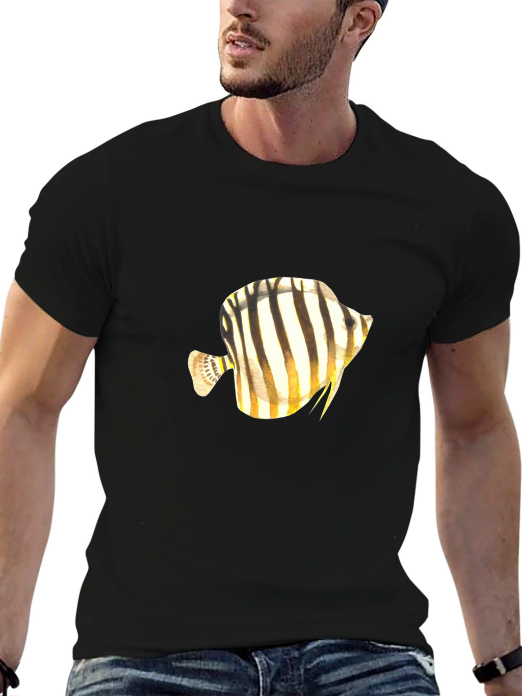 Stripped Fish Graphic Tee - Black