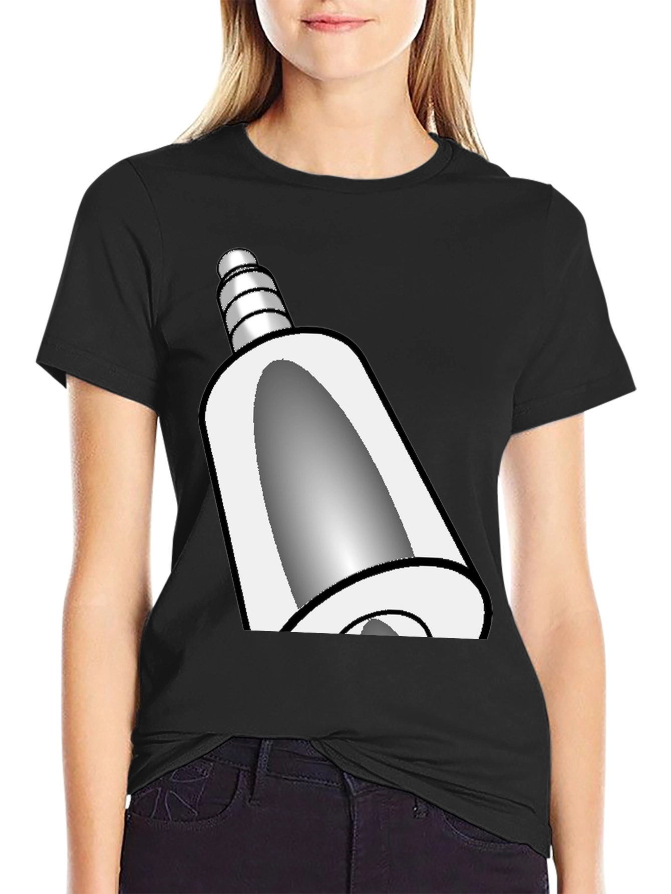 Novelty Cartoon Bell Graphic Black T-Shirt
