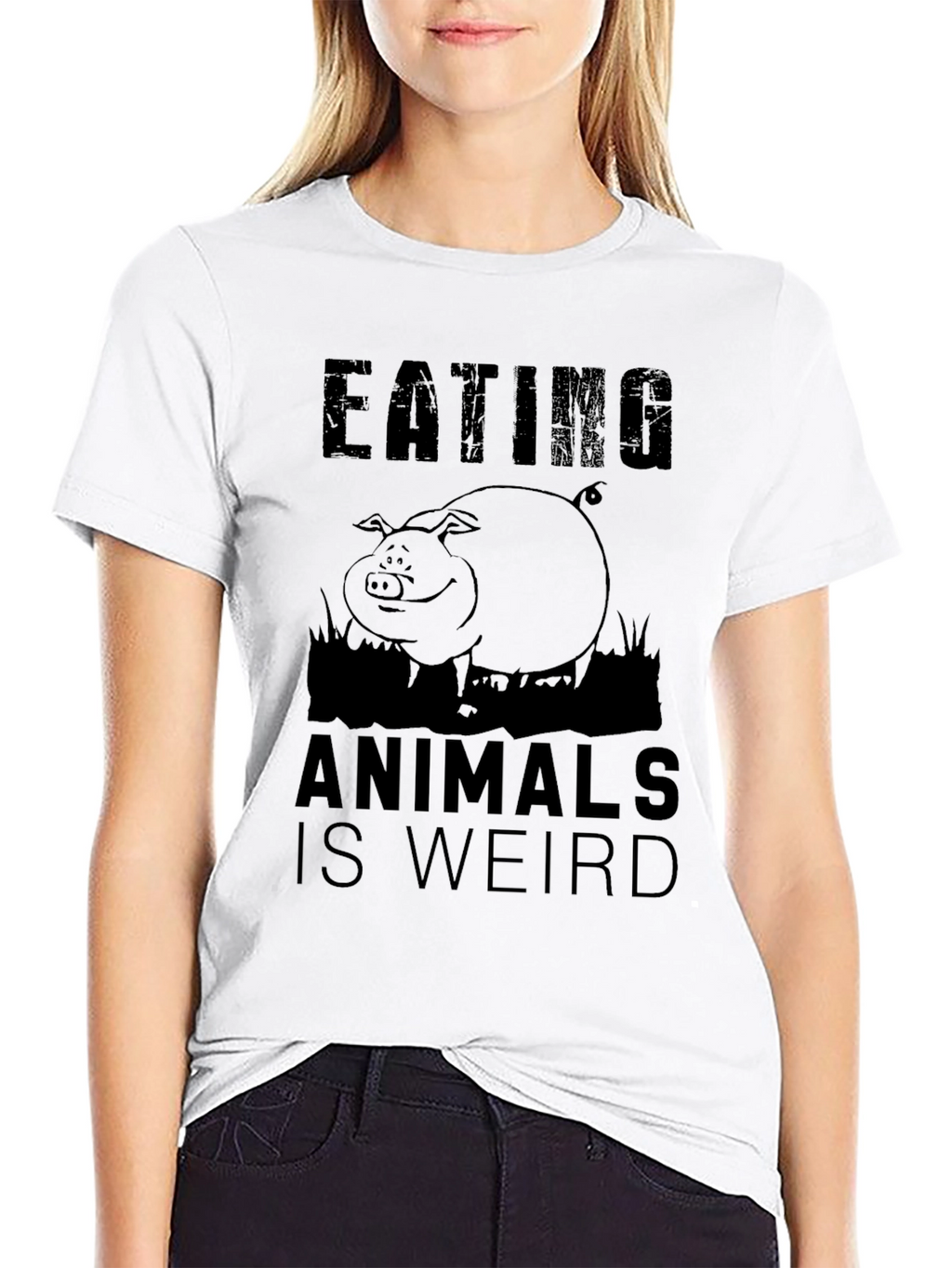 Eating Animals Is Weird Black Graphic T-Shirt