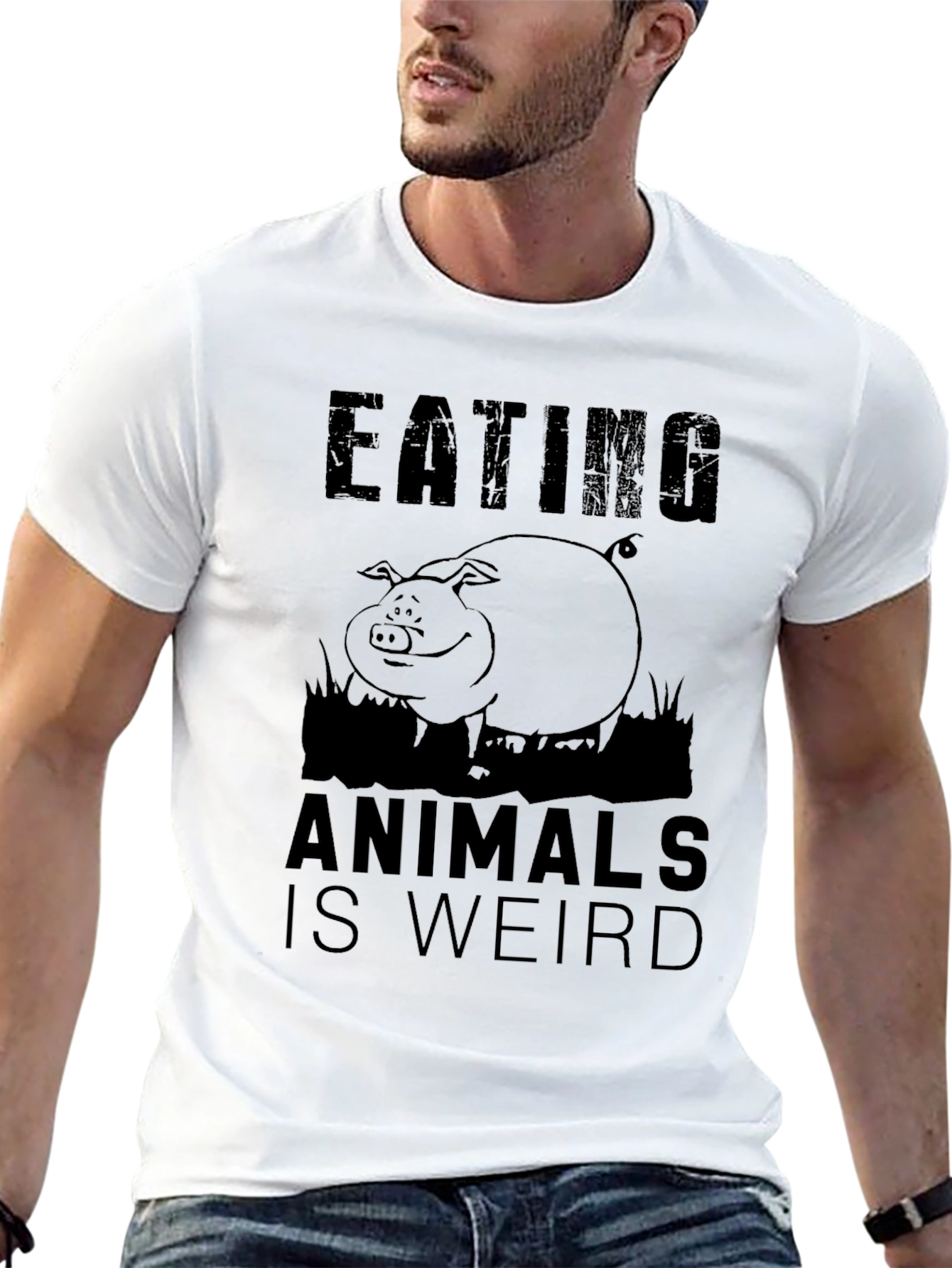 Eating Animals Is Weird Black Graphic T-Shirt