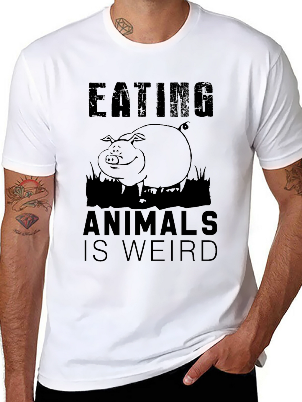 Eating Animals Is Weird Black Graphic T-Shirt